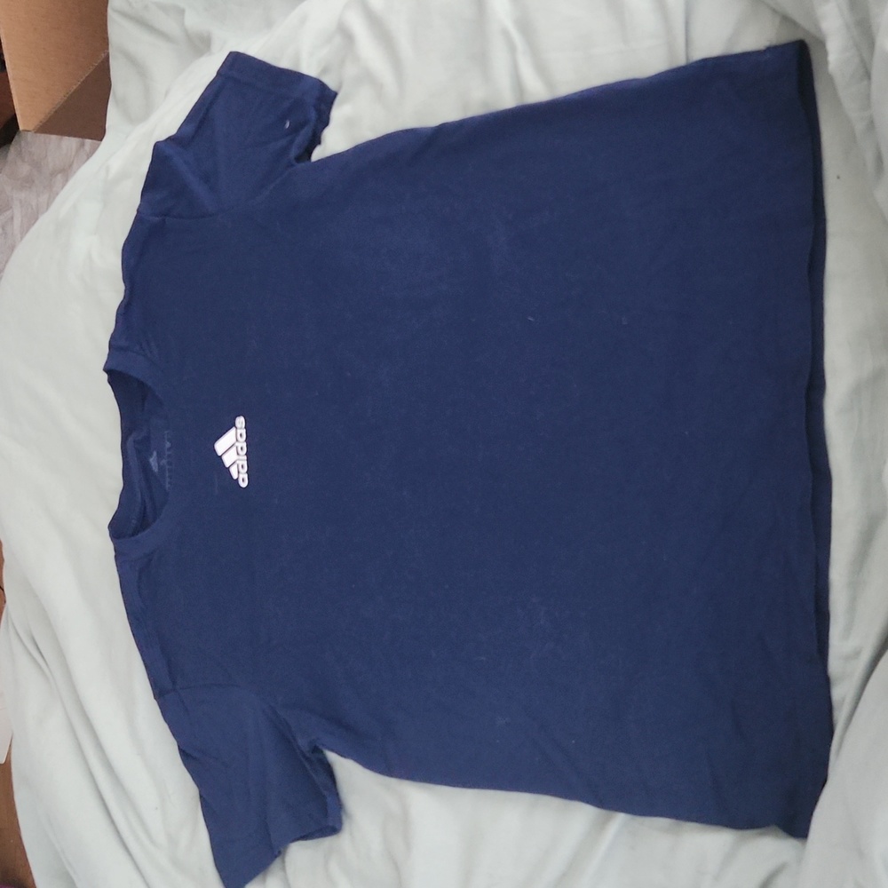 Adidas navy tee with white logo, size small